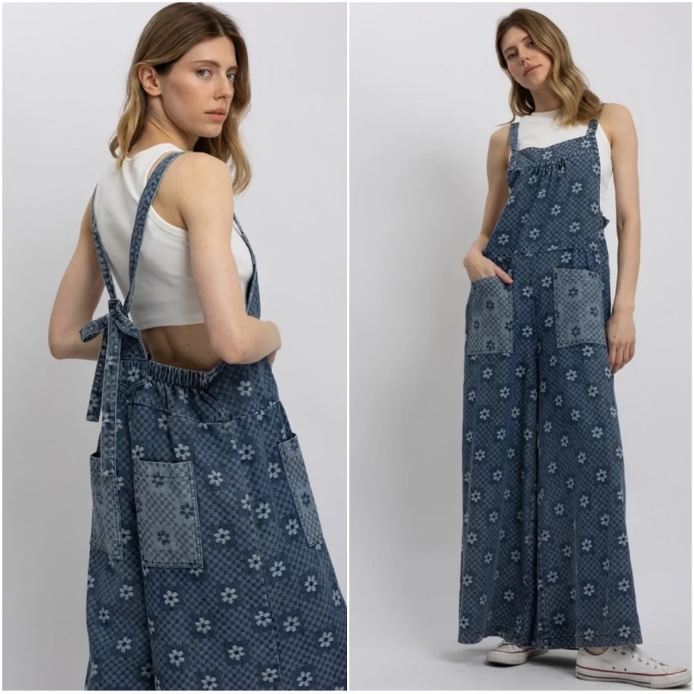 Bluevelvet Floral Blue Women's Jeans Overalls - Picture 2 of 2